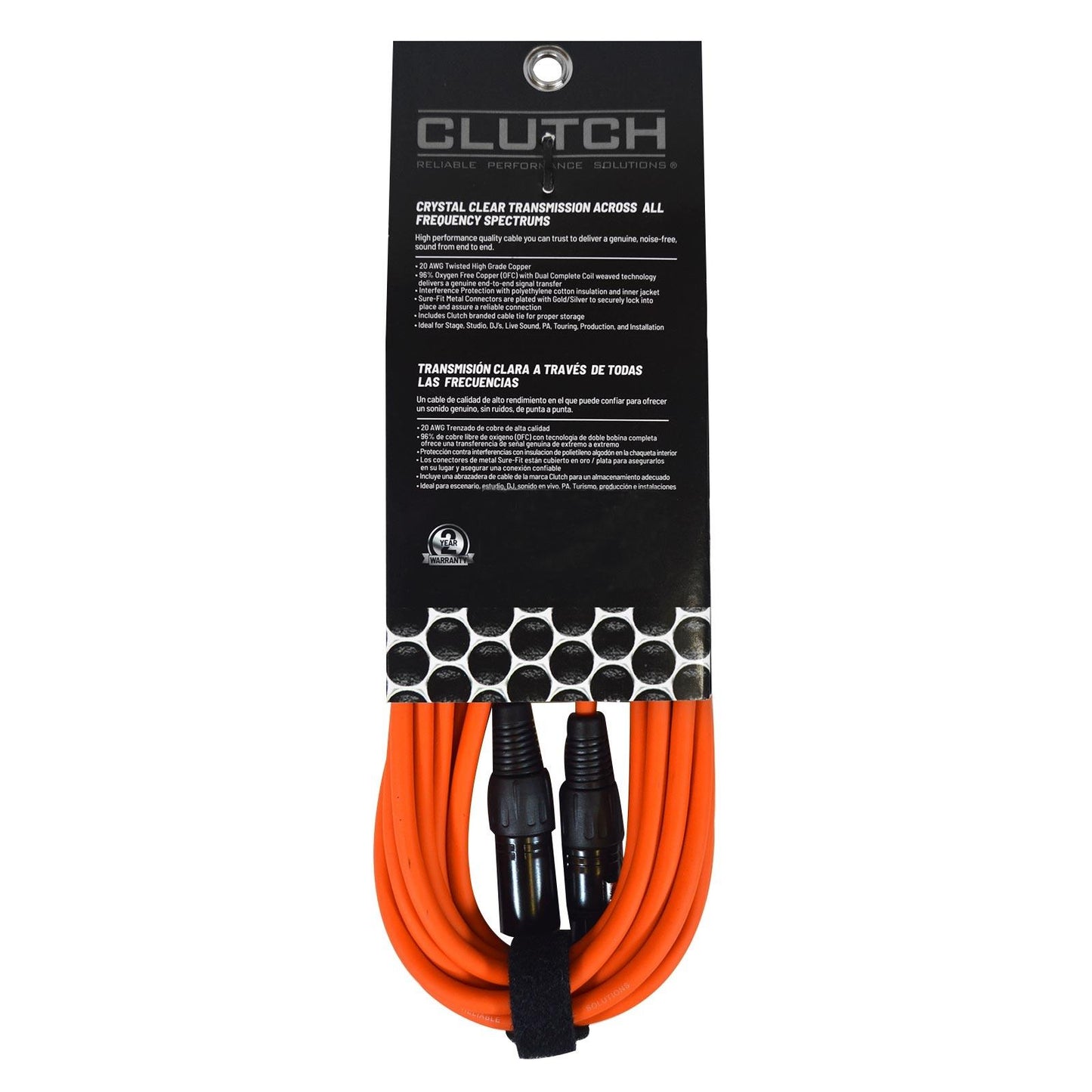 Clutch 10' Orange Sure-Fit XLR Female to XLR Male Microphone / Speaker Cable