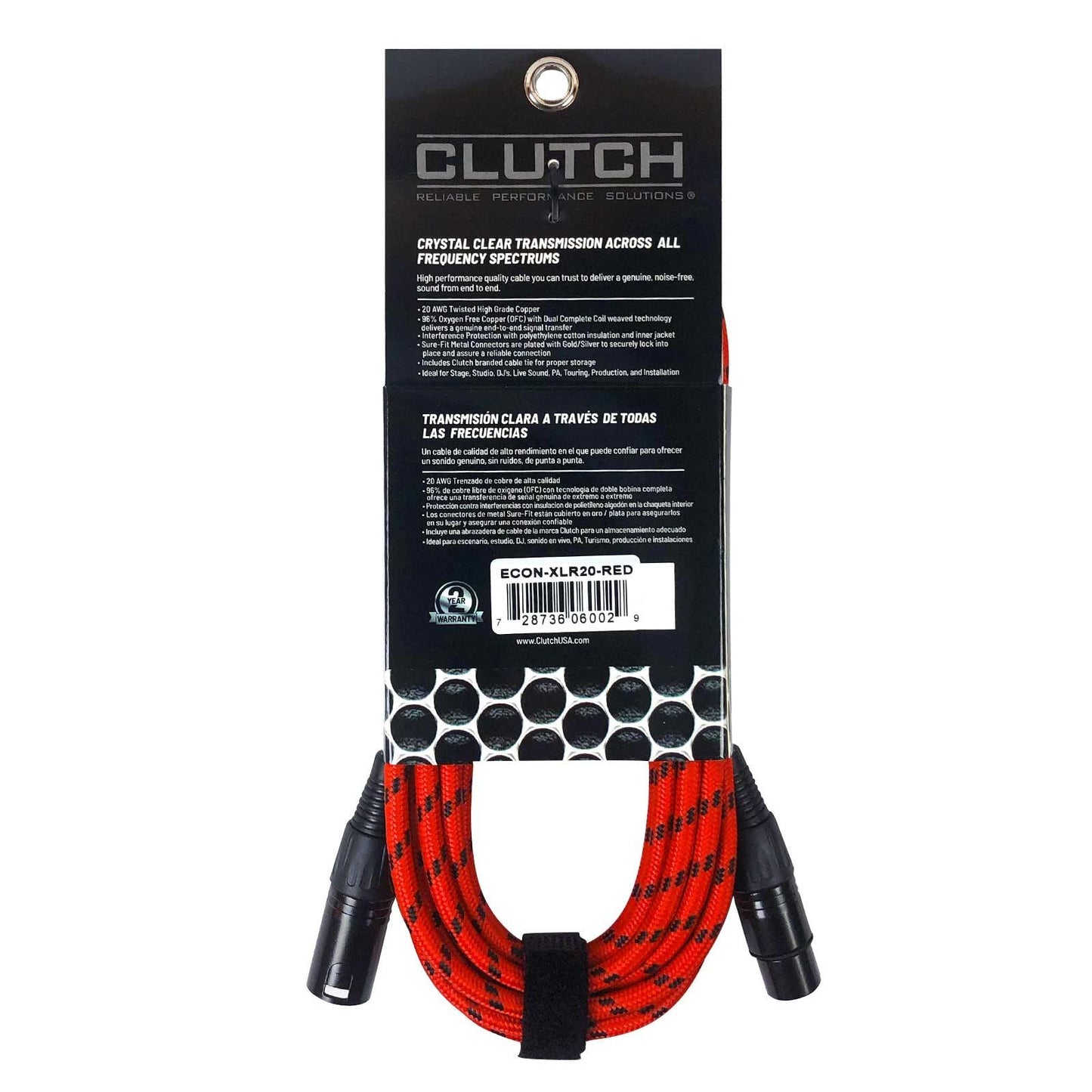 Clutch 20' Red Braided Sure-Fit XLR Female to XLR Male Microphone / Speaker Cable