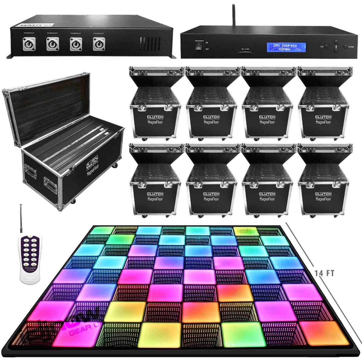 Clutch MagnaFloor LED Dance Floor Infinity and Glow Panel 14' x 14' Complete Portable System Package