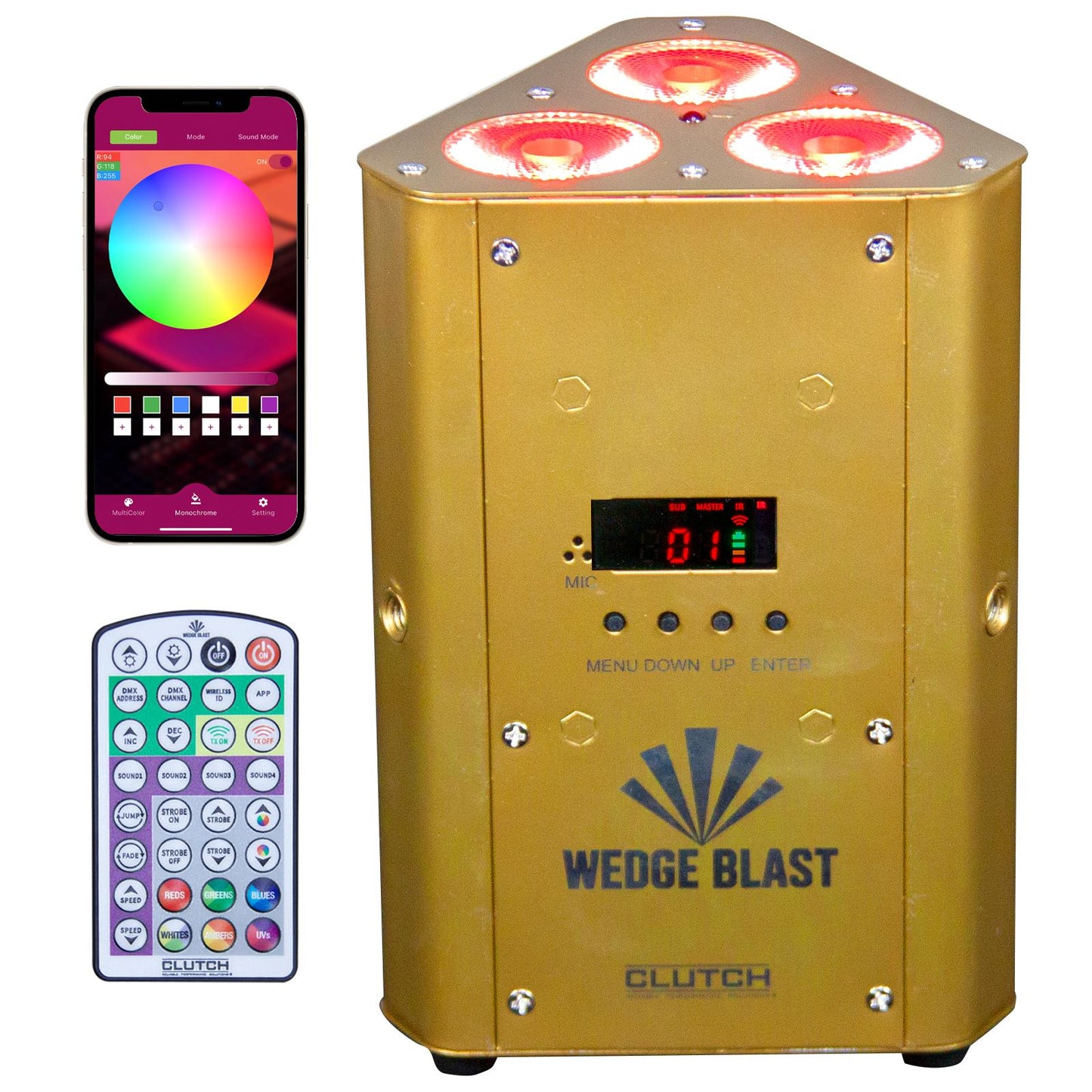 Clutch Wedge Blast Gold LED Uplight Main View