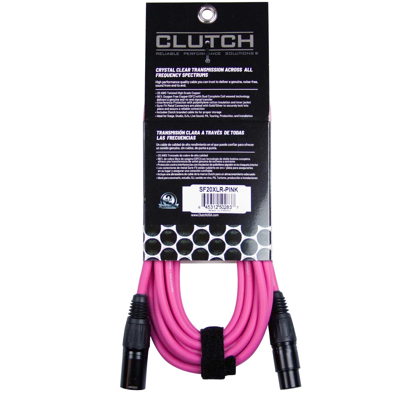 Clutch 20' Pink Sure-Fit XLR Female to XLR Male Microphone / Speaker Cable