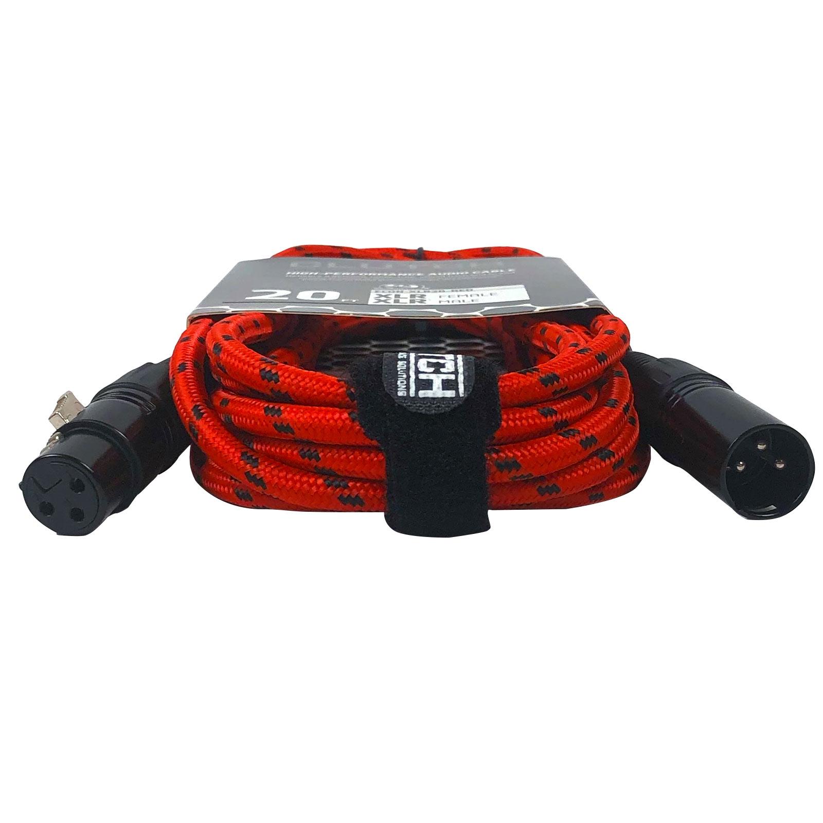 Clutch 20' Red Braided Sure-Fit XLR Female to XLR Male Microphone / Speaker Cable