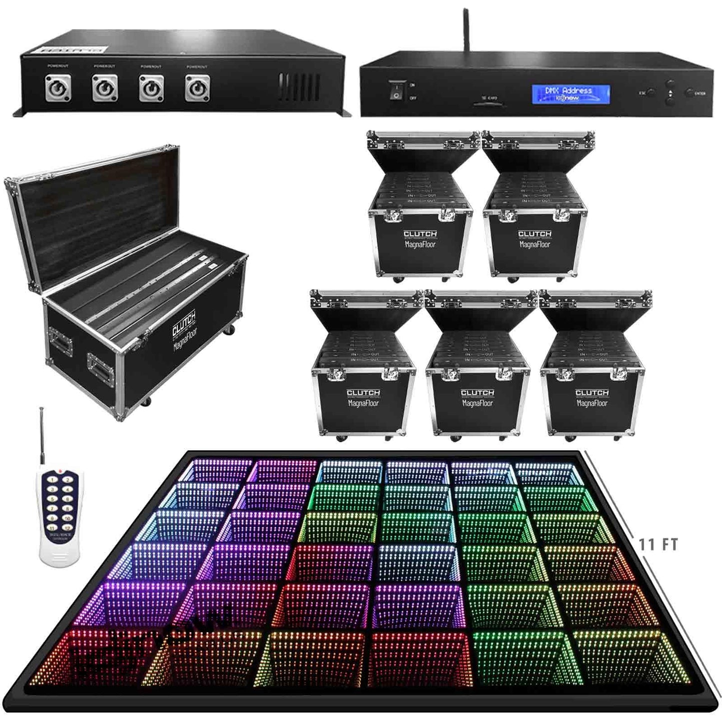 Clutch MagnaFloor LED Dance Floor Infinity Panel 11' x 11' Complete Portable System Package