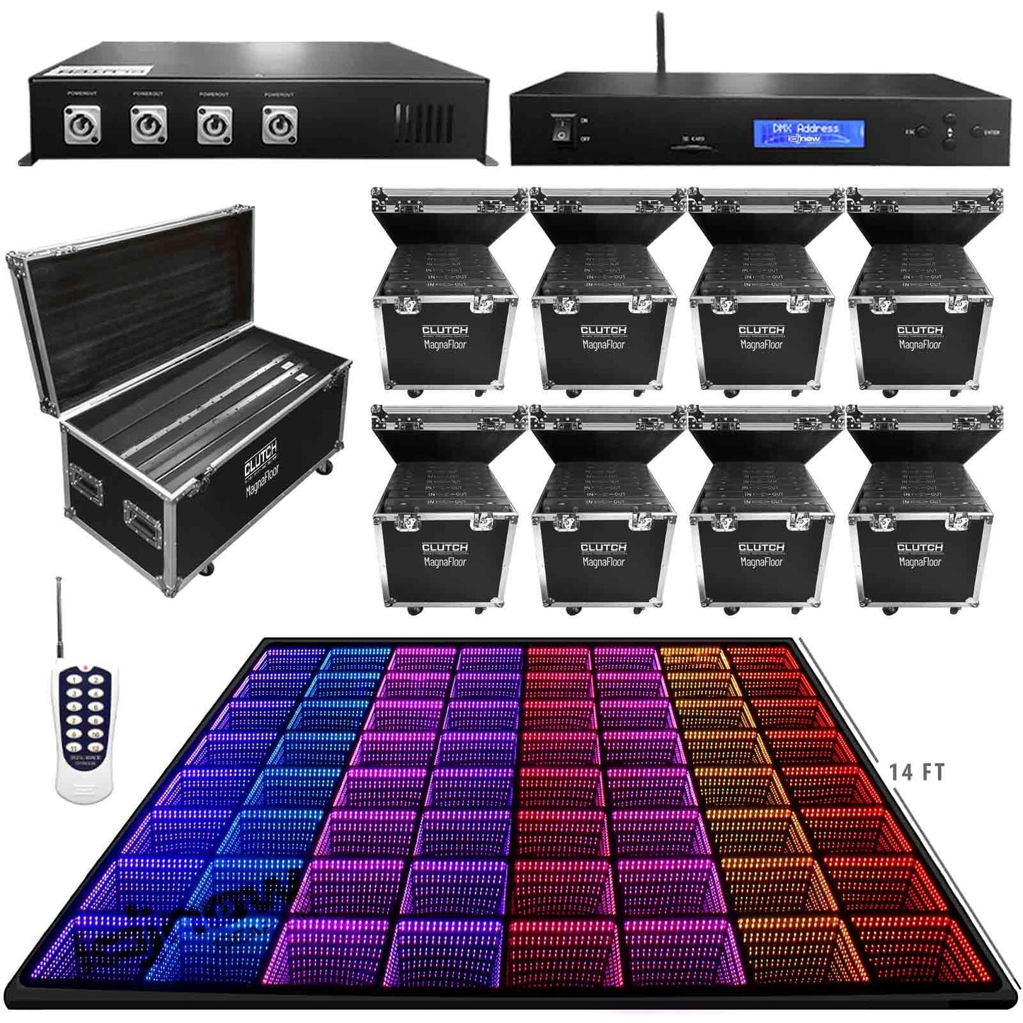 Clutch MagnaFloor LED Dance Floor Infinity Panel 14' x 14' Complete Portable System Package