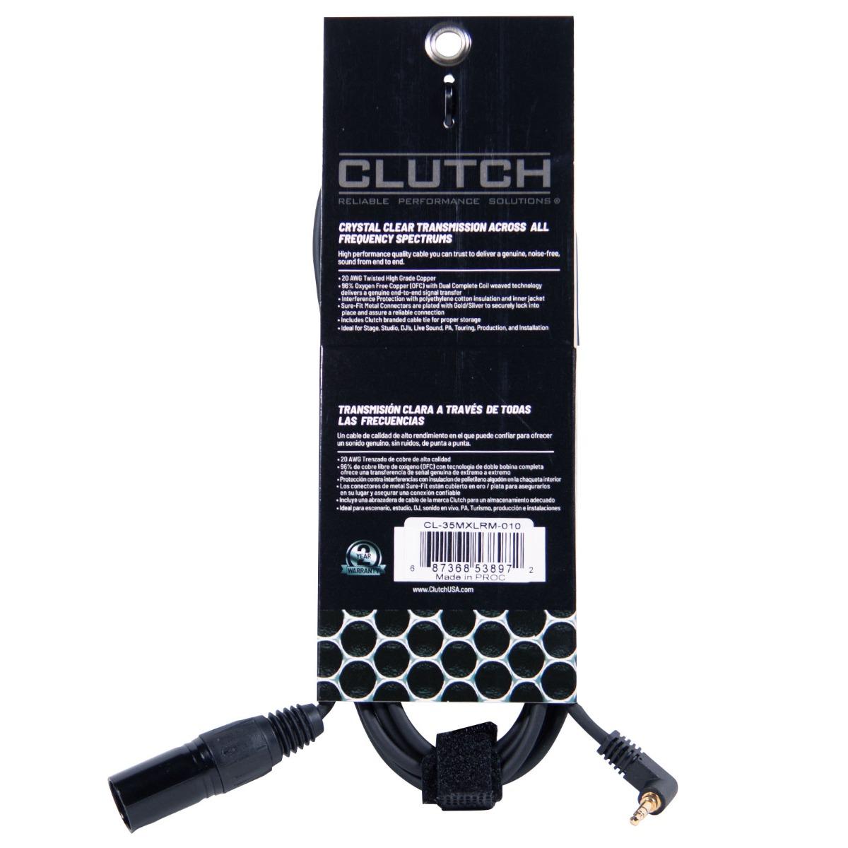 Clutch Right Angle 3.5mm to XLR Male 10ft Cable