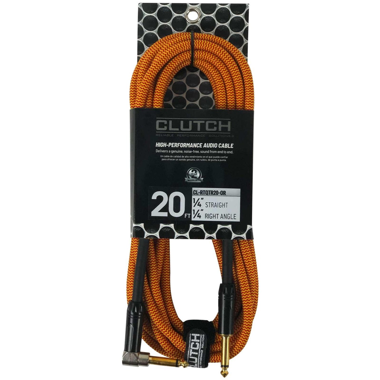 Clutch 20 foot Right Angle 1/4" TS to straight 1/4" TS Instrument Cable
