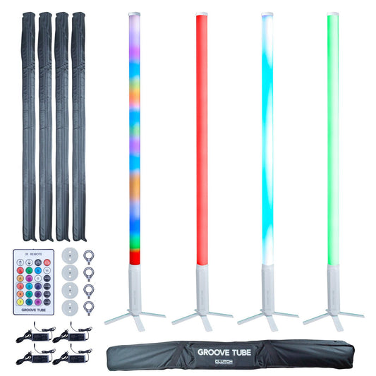 DJ Stage Party LED Tube Effect Accent Lights 4-Pack w Travel Cases & Remote White